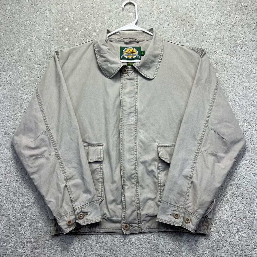 Cabelas Jacket Mens Large Khaki Canvas Bomber Utility Field Coat Hunting Outdoor